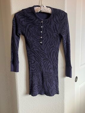 Splendid Purple/Gray Waffle-Knit Henley Top